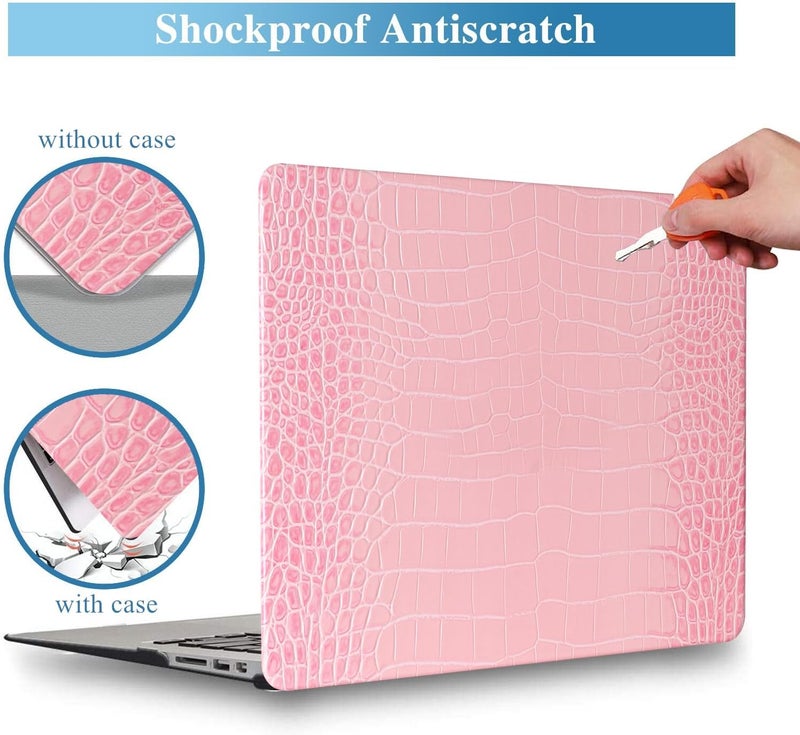 KEROM Compatible with Crocodile MacBook Air 13 Inch Case 2025-2022 M4 M3 M2 A3240 A3113 A2681, Textured Elegant Luxury Aligator Skin Snakeskin PU Leather Hardshell Case & Keyboard Cover, Pink - Image 2